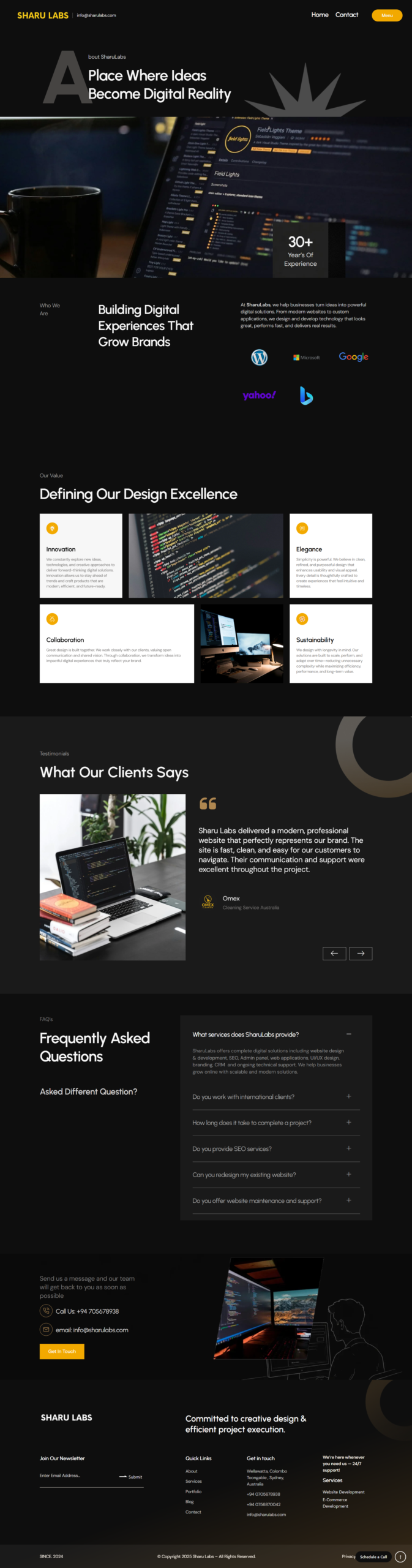 Home Modern website design showcasing services.